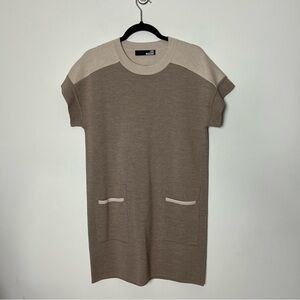 Love Moschino Wool Mid Length Dress Sweater Knit Short Sleeve Neutral 833